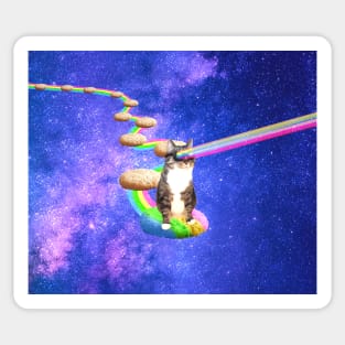 Cute tabby cat in outer space shooting cool rainbows from the sunglasses Sticker